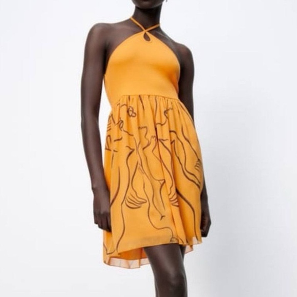 Abstract Print Keyhole Halter Neck Mini Dress || Zara X Dina Bukva